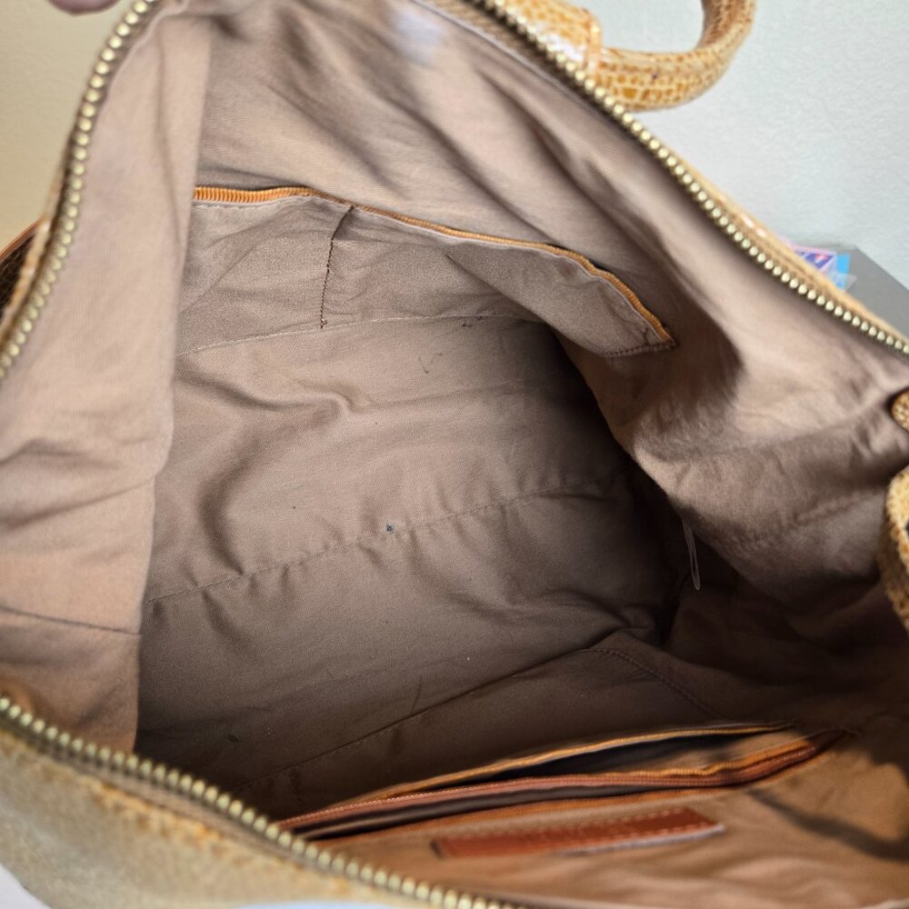 HOBO Sheila Medium Satchel Crossbody Tan Crackle Print Leather Zip Top Bag - Picture 7 of 12